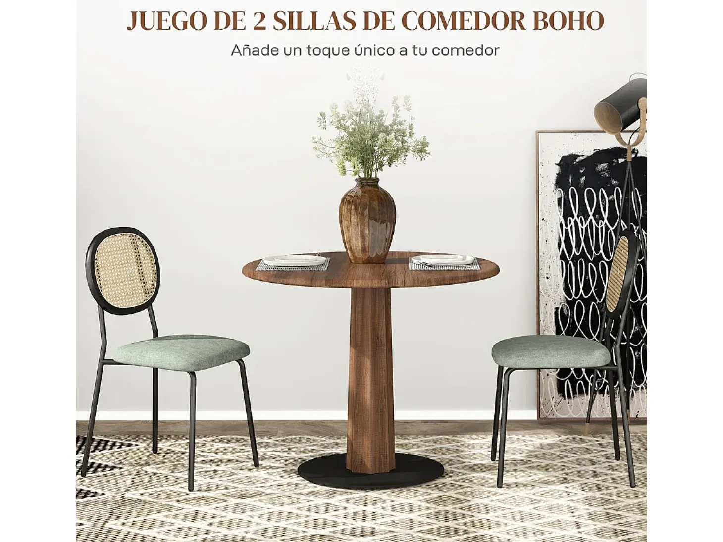 Pack de 2 sillas Platy Homcom respaldo ratán verde oscuro/negro 87x44x54 cm