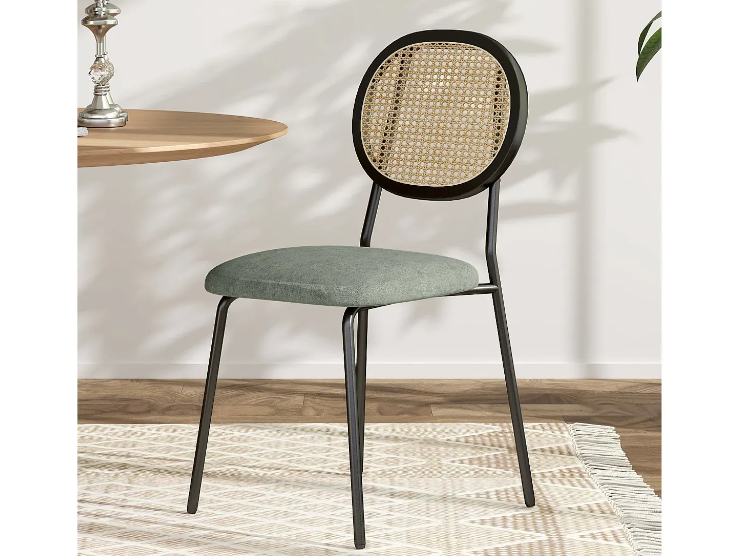 Pack de 2 sillas Platy Homcom respaldo ratán verde oscuro/negro 87x44x54 cm