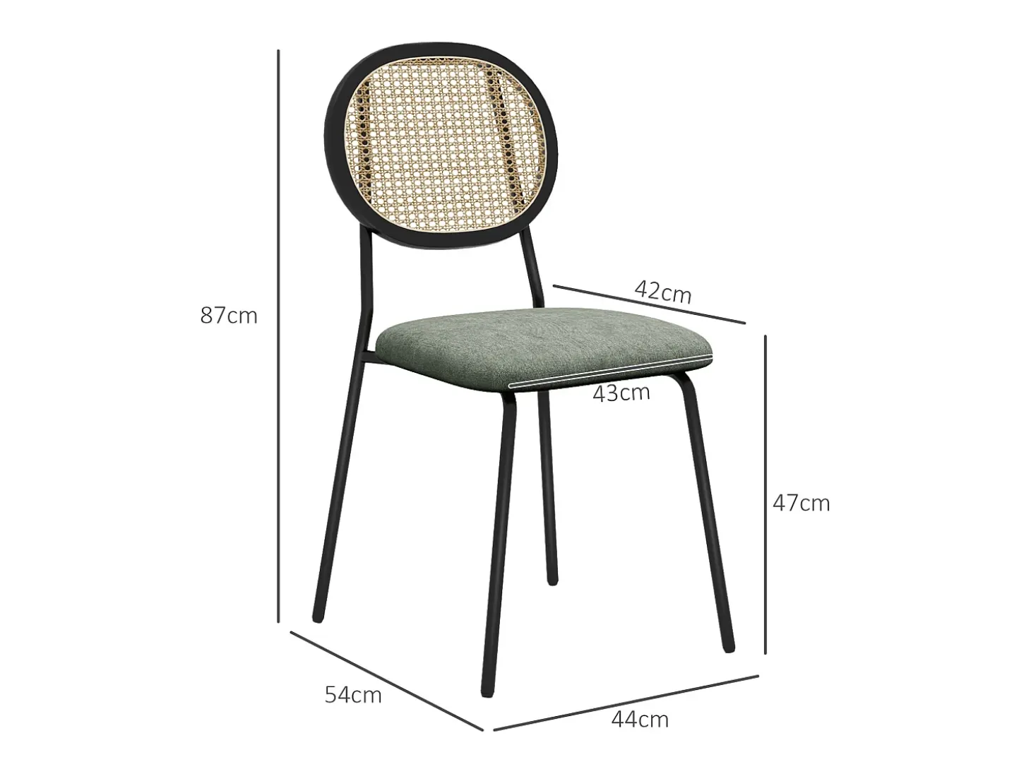 Pack de 2 sillas Platy Homcom respaldo ratán verde oscuro/negro 87x44x54 cm