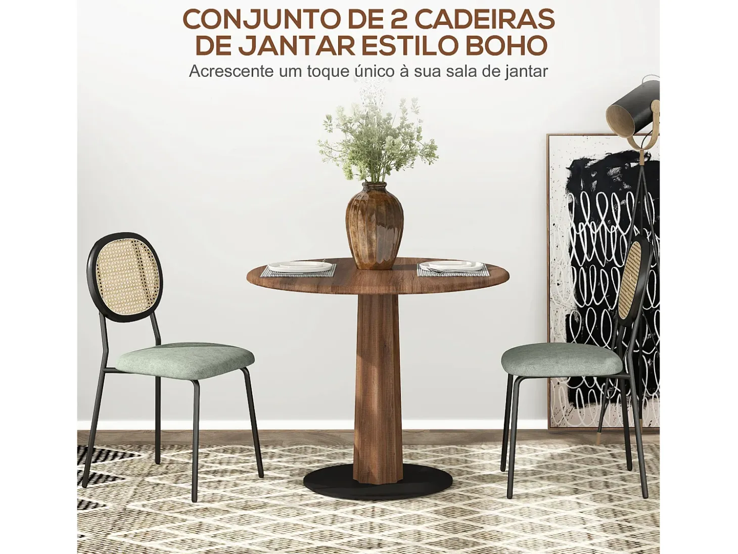 Pack de 2 sillas Platy Homcom respaldo ratán verde oscuro/negro 87x44x54 cm