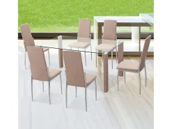 Pack de 6 Sillas Tapizadas para Salón y Comedor – Acabado Beige en Aluminio, Medidas: 43 cm x 48 cm x 99,5 cm