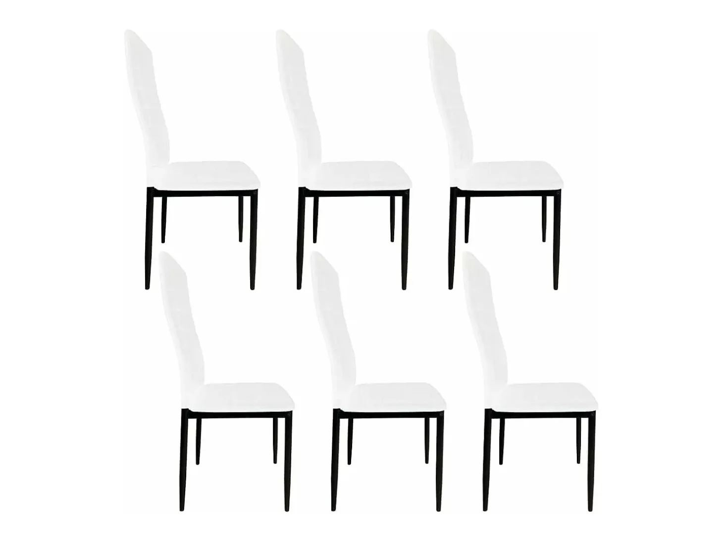 Pack de 6 Sillas Tapizadas para Salón, Comedor. Acabadas en Polipiel de Color Blanco y Patas Negras. Medidas: 39,5 cm (Ancho) x 37,5 cm (Fondo) x 96 c