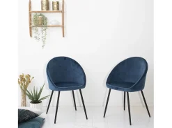 Pack de 2 sillas vintage de terciopelo azul DIANE