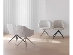 Pack de 4 sillones giratorios tapizados en chenilla color crema