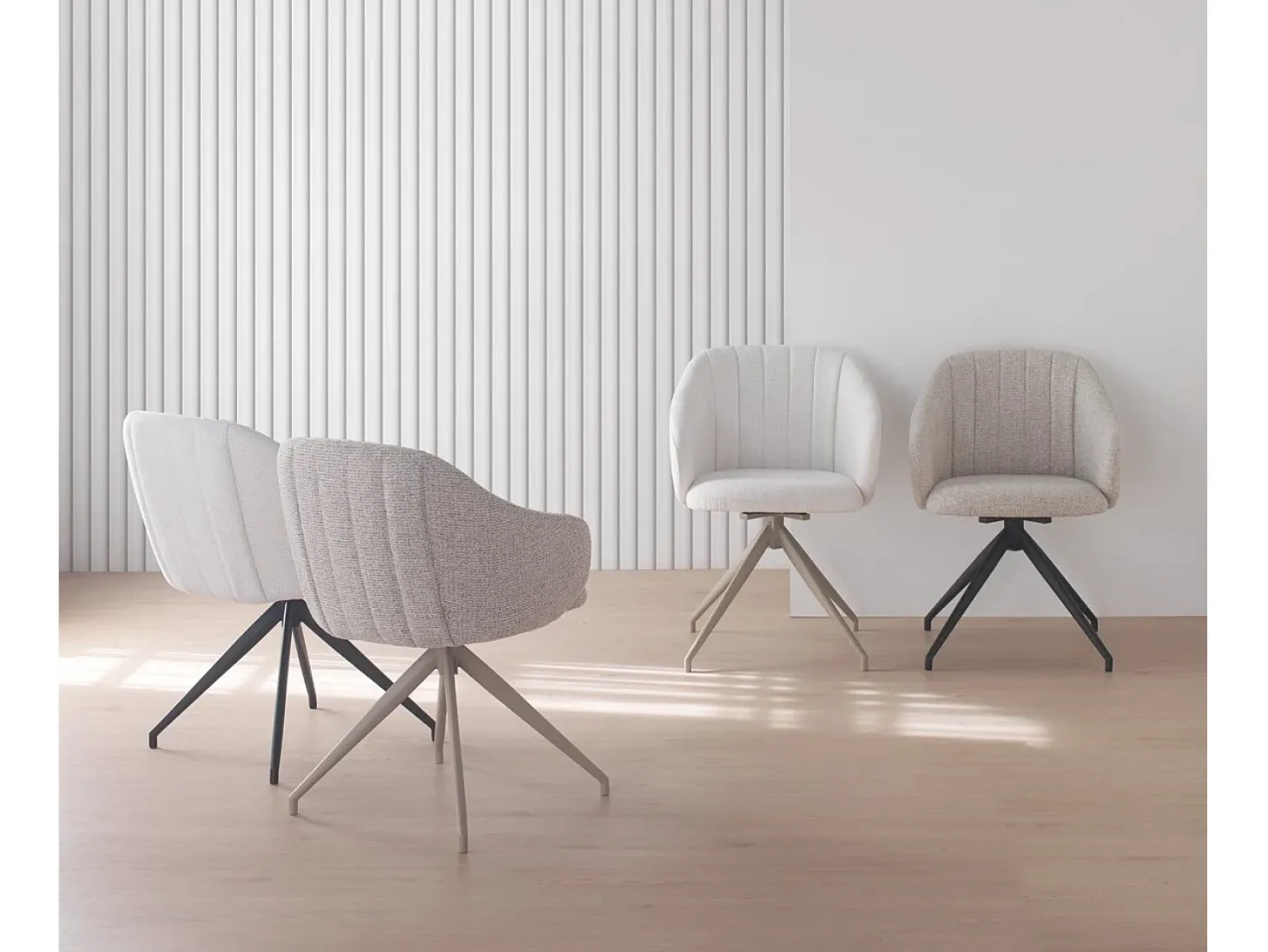 Pack de 4 sillones giratorios tapizados en chenilla color crema
