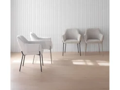 Pack de 4 sillones tapizados en chenilla color crema