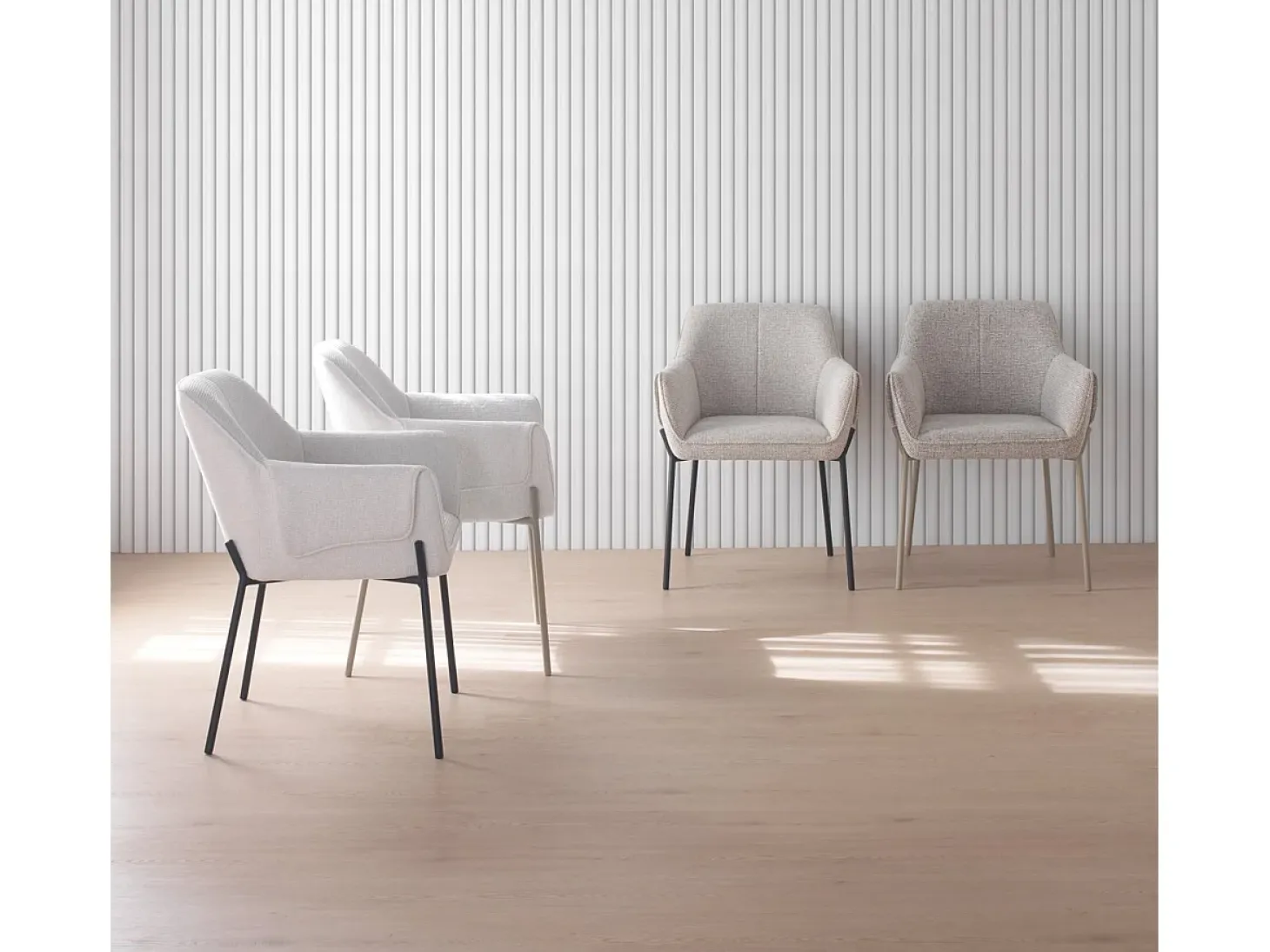 Pack de 4 sillones tapizados en chenilla color crema
