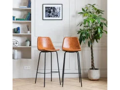 Pack de 2 taburetes de bar vintage naranja cognac altura del asiento 75cm LUCIEN - HAPPY GARDEN