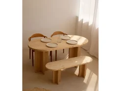 Pack de mesa de comedor de 180x80cm y banco de 140x45cm de madera maciza de abeto Decowood en tono roble medio - TOKYO - DECOWOOD