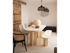 Pack de mesa de comedor de 160x78cm y banco de 120x45cm de madera maciza de abeto Decowood en tono natural - TOKYO - DECOWOOD