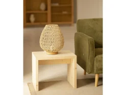 Pack mesa de comedor de 120x75cm y 4 taburetes de 50x45cm rectangulares de madera de abeto maciza Decowood en tono natural - TELVA - DECOWOOD