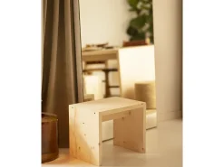 Pack mesa de comedor de 120x75cm y 4 taburetes de 50x45cm rectangulares de madera de abeto maciza Decowood en tono natural - TELVA - DECOWOOD