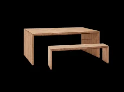 Pack mesa de comedor de 200x75cm y banco de 165x45cm rectangulares de madera de abeto maciza Decowood en tono roble oscuro - TELVA - DECOWOOD