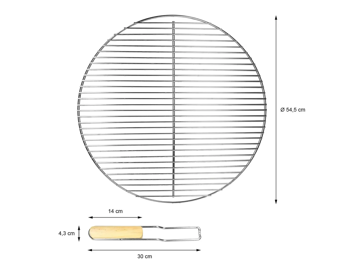 Parilla BBQ portátil acero inóxidable redonda Ø 54,5 cm mango madera insertable
