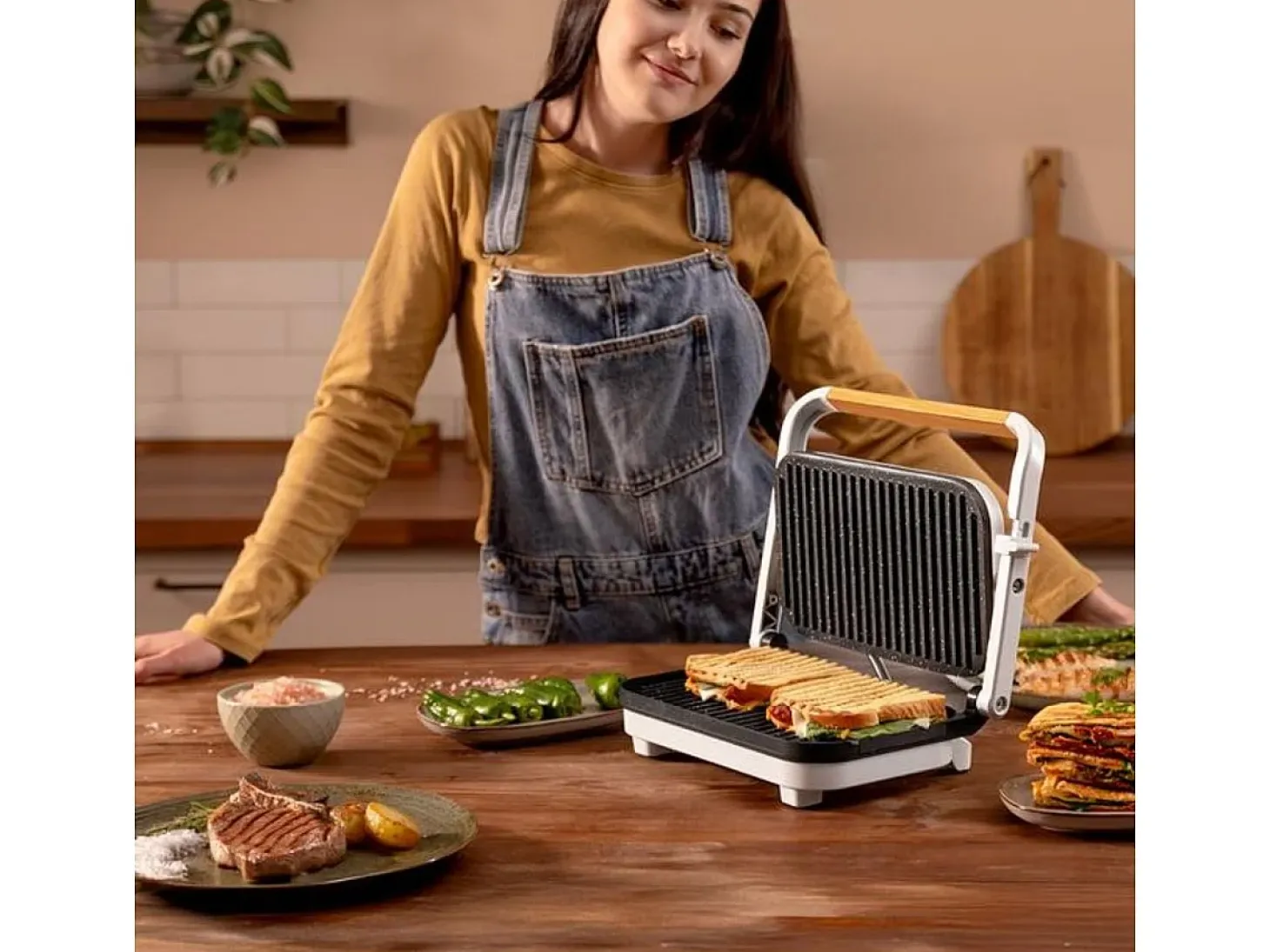 Parrilla eléctrica Cecotec Rock'nGrill 1200 Wood 1300W piedra RockStone blanco