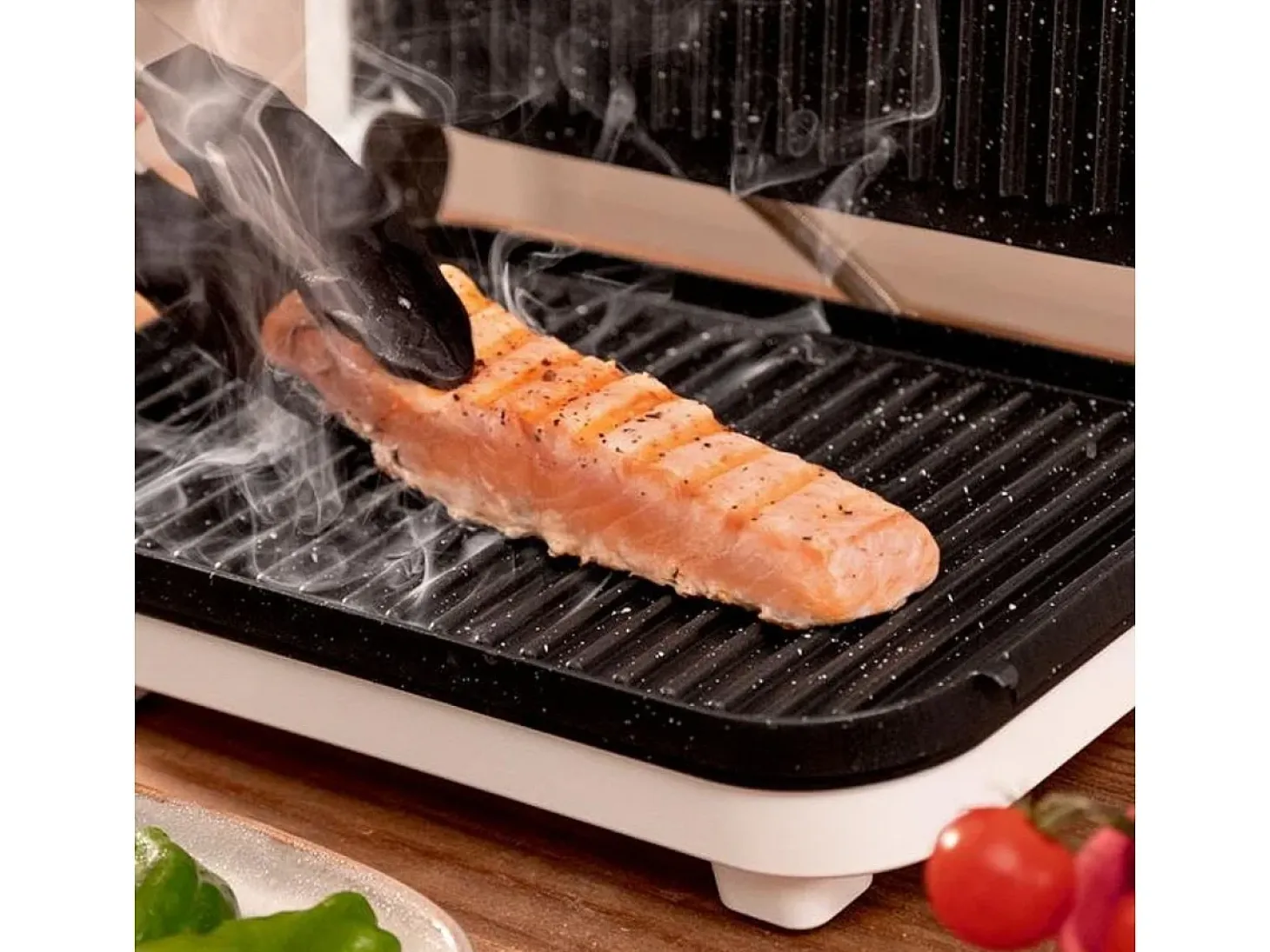Parrilla eléctrica Cecotec Rock'nGrill 1200 Wood 1300W piedra RockStone blanco