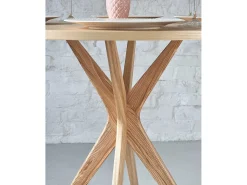 Pequena mesa de comedor redonda de 80 cm Jubi madera de fresno