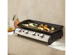 Plancha de gas 4 quemadores de acero inoxidable con utensilios, 10kw