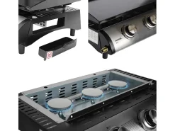 Plancha de gas de 3 quemadores 7,5kw + carro negro