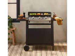 Plancha de gas de 3 quemadores 7,5kw + carro negro