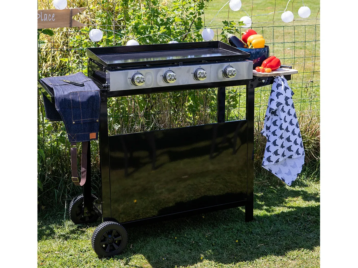 Plancha de gas MÉRIDA 4 quemadores 8kW + carrito