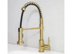 Plimo Mezclador de fregadero con rociador móvil dorado Essebagno