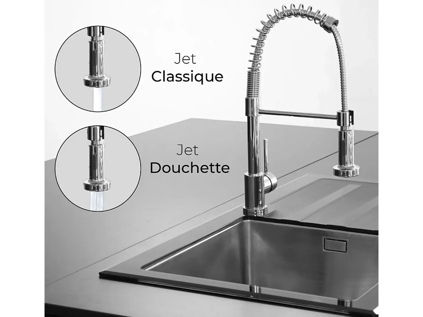 Plimo Mezclador para fregadero con ducha móvil cromada Essebagno