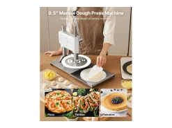 Prensa de Masa Manual SucceBuy, Placa de 24 cm de Diámetro, Prensa de Pizza de Acero Inoxidable, con Asa y 100 Hojas de Papel Vegetal, Ideal para Cafeterías