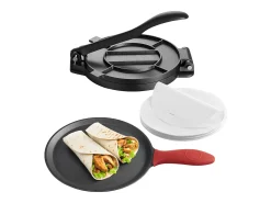 Prensa para Tortillas SucceBuy de Hierro Fundido de Alta Resistencia, 20 cm, con Asa y 100 Papeles de Pergamino, para Tortillas