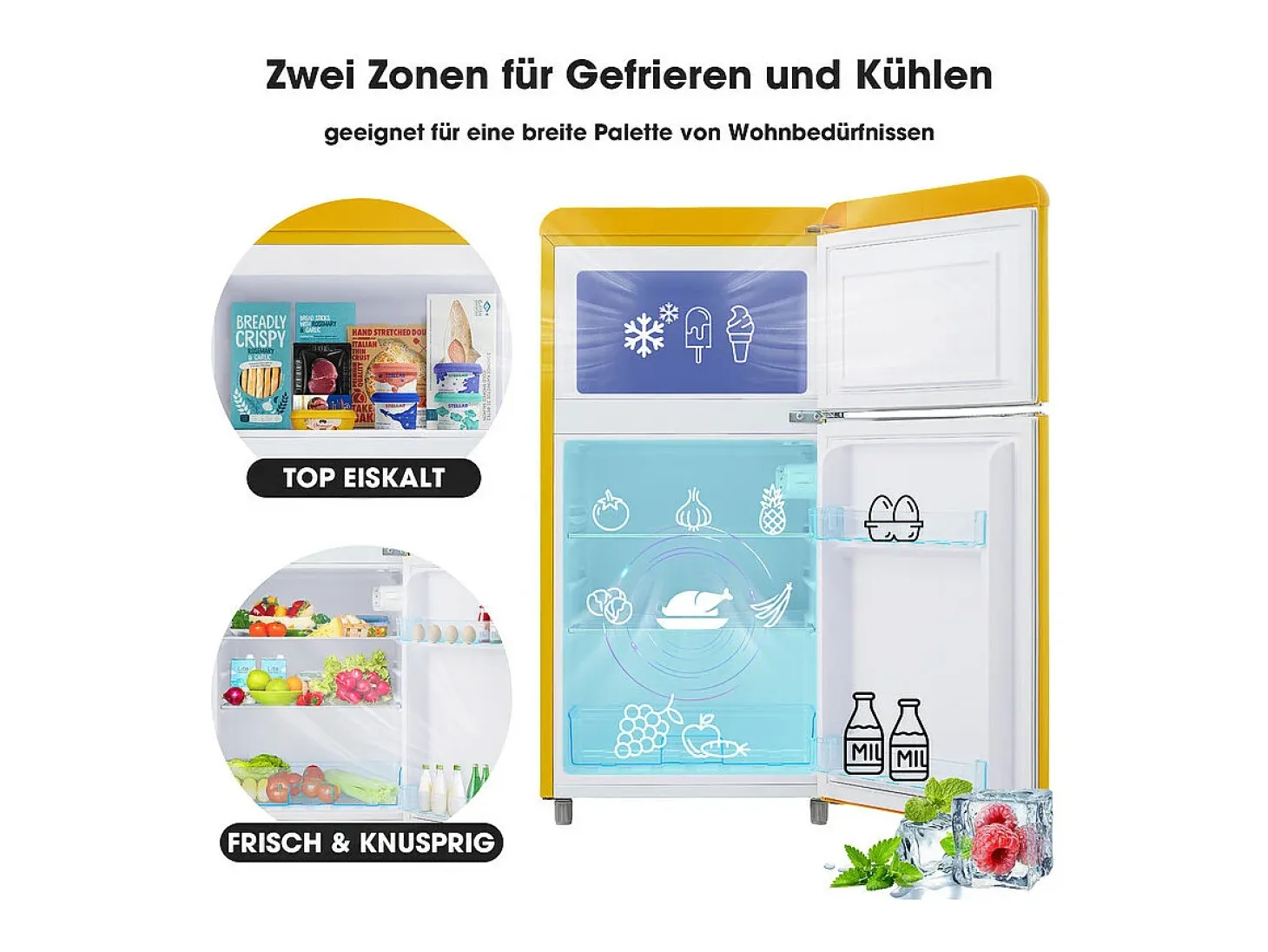 Refrigerador de doble puerta con ajustes y ruedas - 72L - 120kWh/año - Nivel de ruido bajo de 39 dB - Clase E - 45x44x91cm