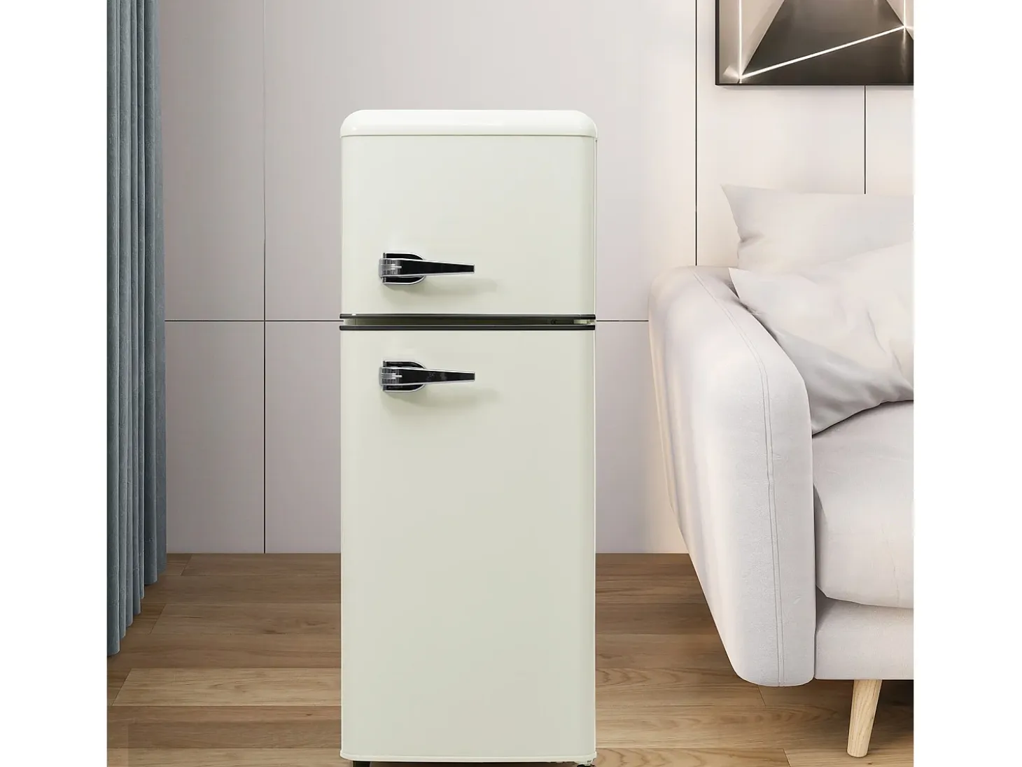 Refrigerador de dos puertas, 28L + 64L, con 3 estantes y LED, -27 ° C a 13 ° C, 116 kWh/año, eficiencia energética de