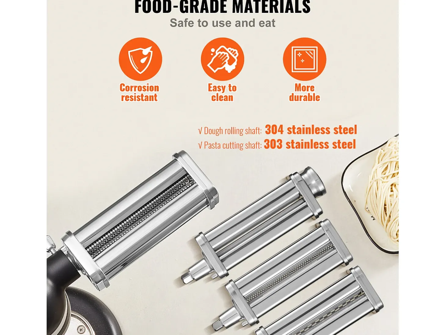 Rodillo para Massa SucceBuy Lote de 3 Accesorios para Masa para Mezcladora KitchenAid Conjunto de Cortapasta con Rodillos