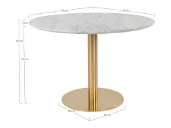Ronde eettafel PIZA – Wit marmereffect en poten van goudkleurig messing-Diámetro 110 cm