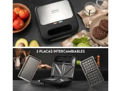 Sandwichera Cecotec Rock'n Toast 1000 3in1 800W 3 placas intercambiables negro