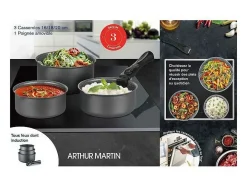 Set de 3 cacerolas gris mate 16-18-20 cm + 1 mango extraíble - Todo tipo de fuegos incluida inducción