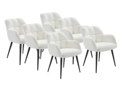 Set de 6 sillas con reposabrazos - Tela de rizo y metal - Blanco - PEGA
