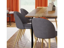 Set de 2 sillas Cozy de tela gris oscuro con patas de metal efecto madera