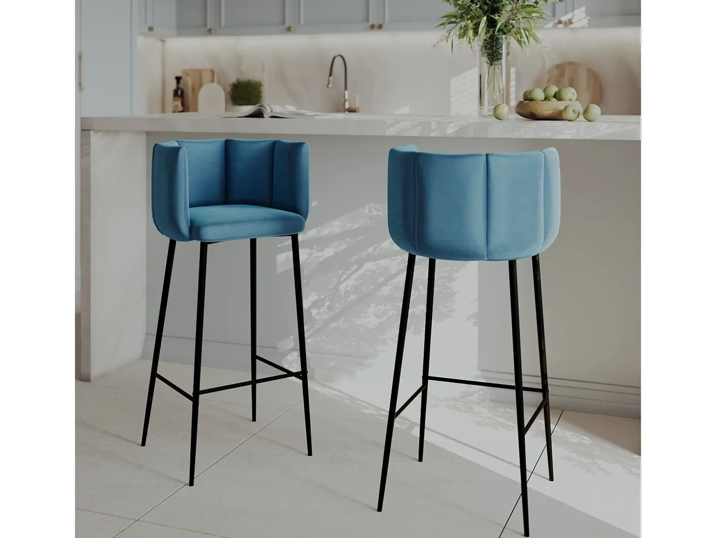 Set de 2 sillas de bar de terciopelo azul 75 cm - Rosy