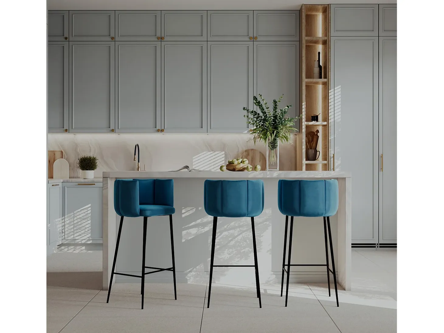 Set de 2 sillas de bar de terciopelo azul 75 cm - Rosy
