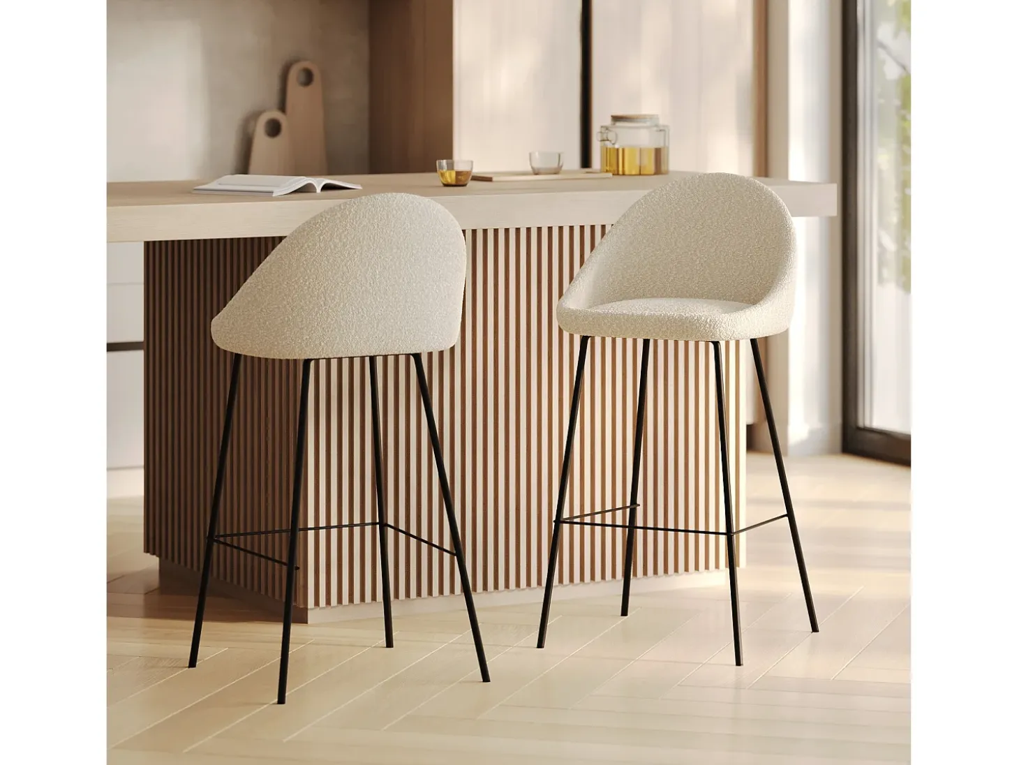 Set de 2 sillas de bar de media altura en tela beige 75 cm - Misty