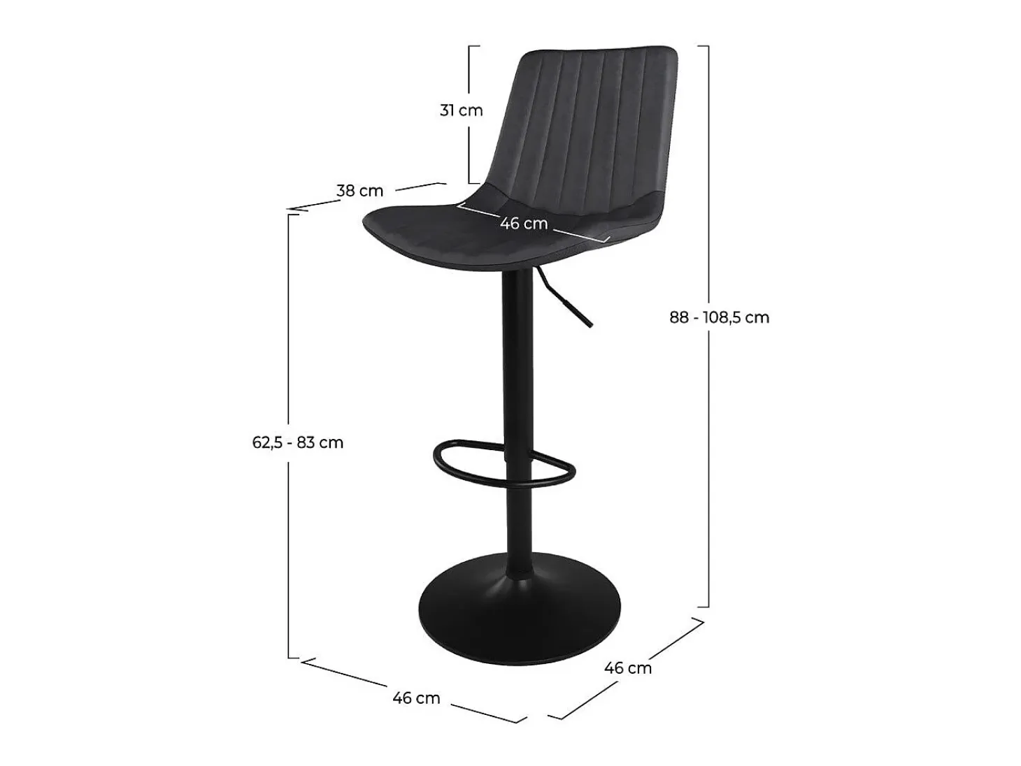 Set de 2 sillas de bar en cuero sintético gris oscuro 62,5/83 cm - Killi