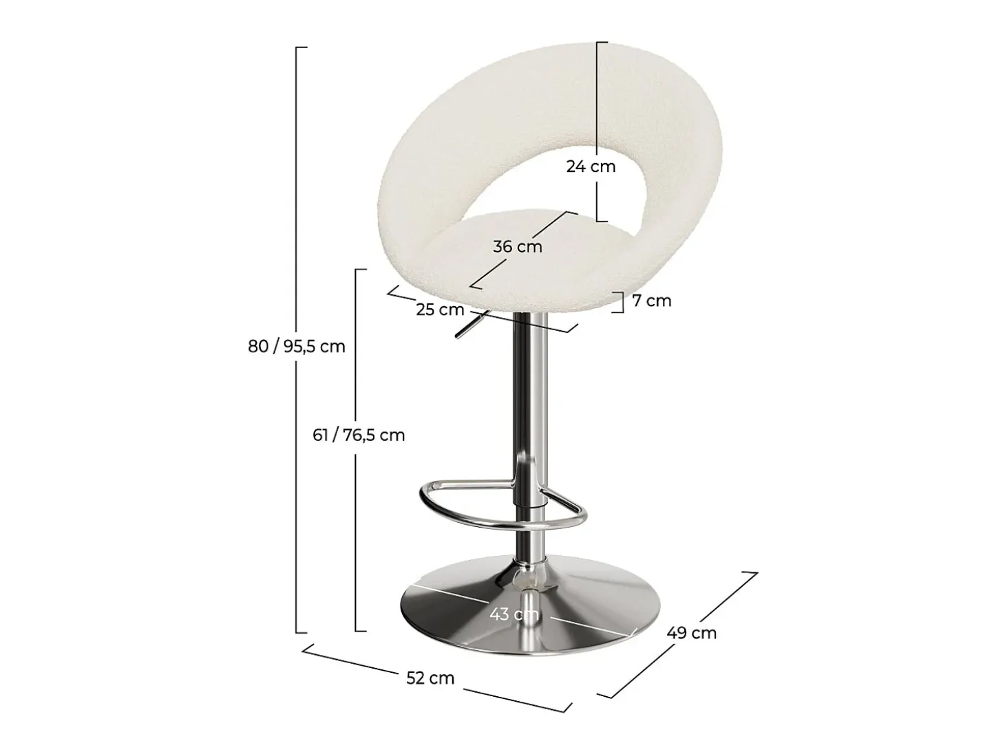 Set de 2 sillas de bar en metal y tejido bouclé 61/76,5 cm - Cloclo