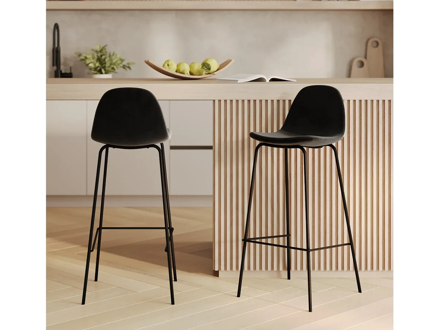 Set de 2 sillas de bar en terciopelo negro 75 cm - Henrik