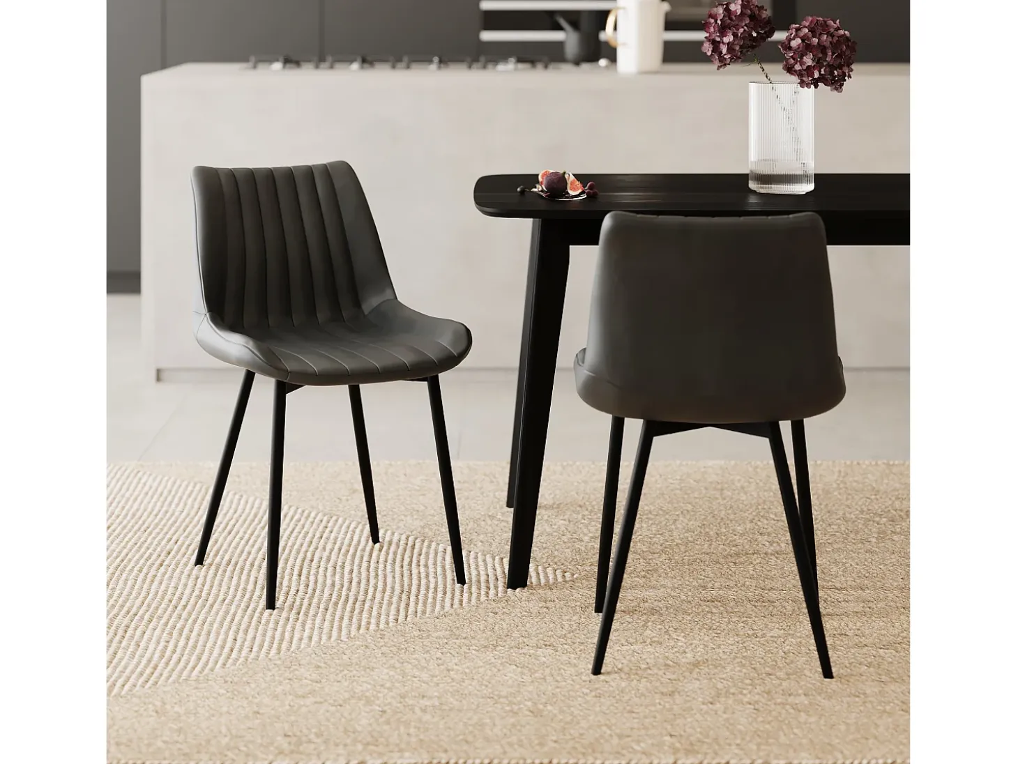 Set de 2 sillas de cuero sintético gris oscuro y metal negro - Killi