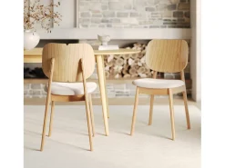 Set de 2 sillas de madera clara y tela beige - Clyde