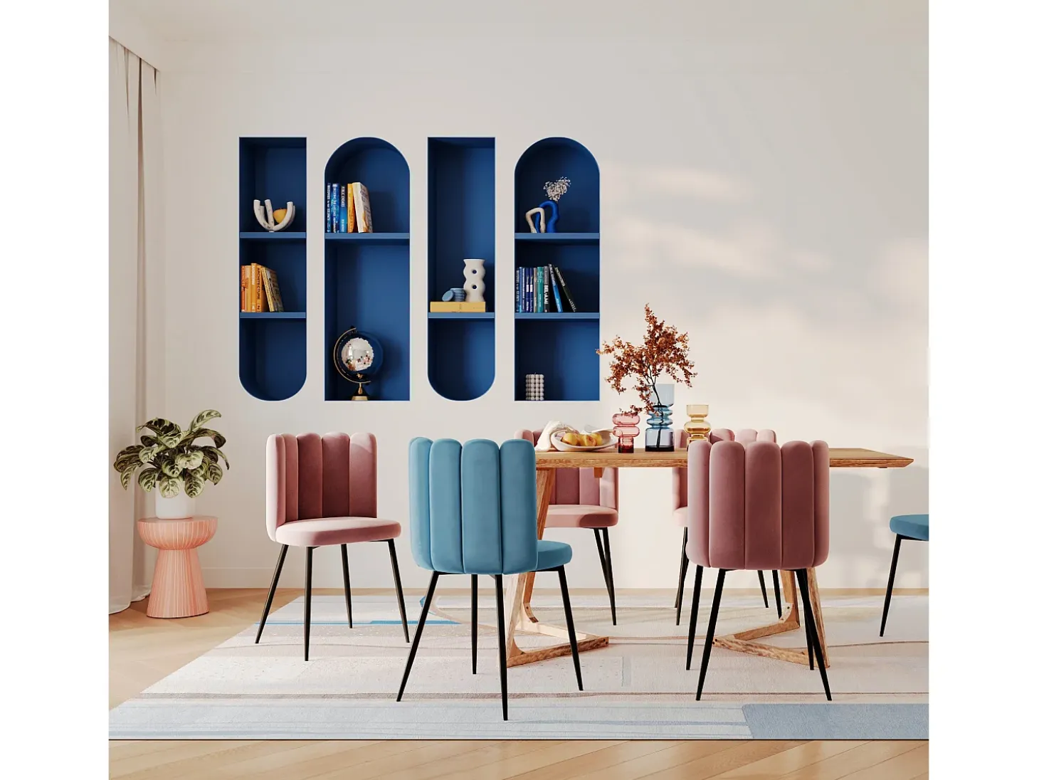 Set de 2 sillas de terciopelo azul con patas de metal negro - Rosy