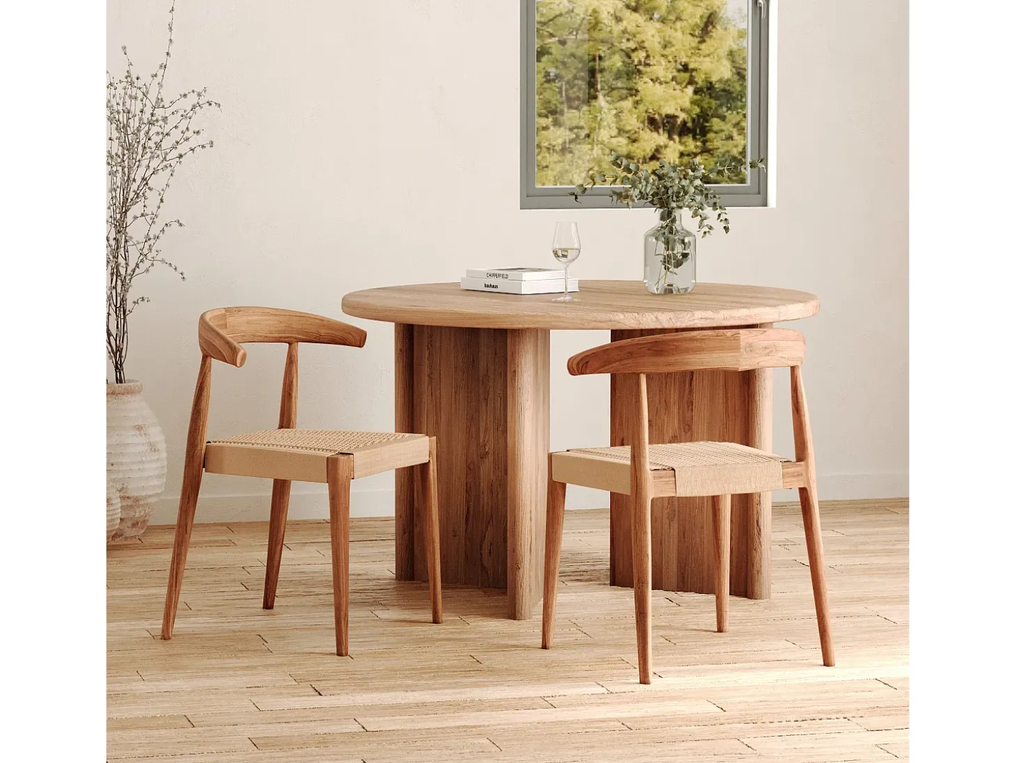 Set de 2 sillas en madera de teca y cuerda trenzada tipo loom - Alia