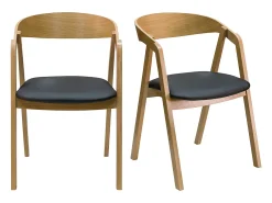 Set de 2 sillas nórdicas apilables de madera clara de roble macizo y asiento negro LOVA