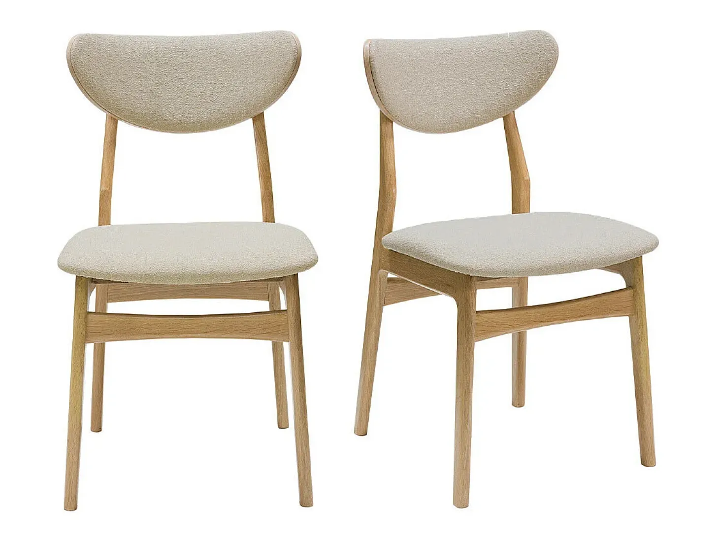 Set de 2 sillas nórdicas de tejido borreguillo beige y madera clara de haya maciza MAYA