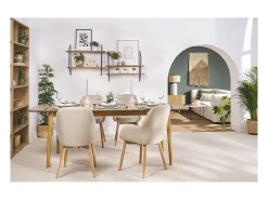 Set de 2 sillas nórdicas de tela efecto aterciopelado beige y madera clara maciza HOLO